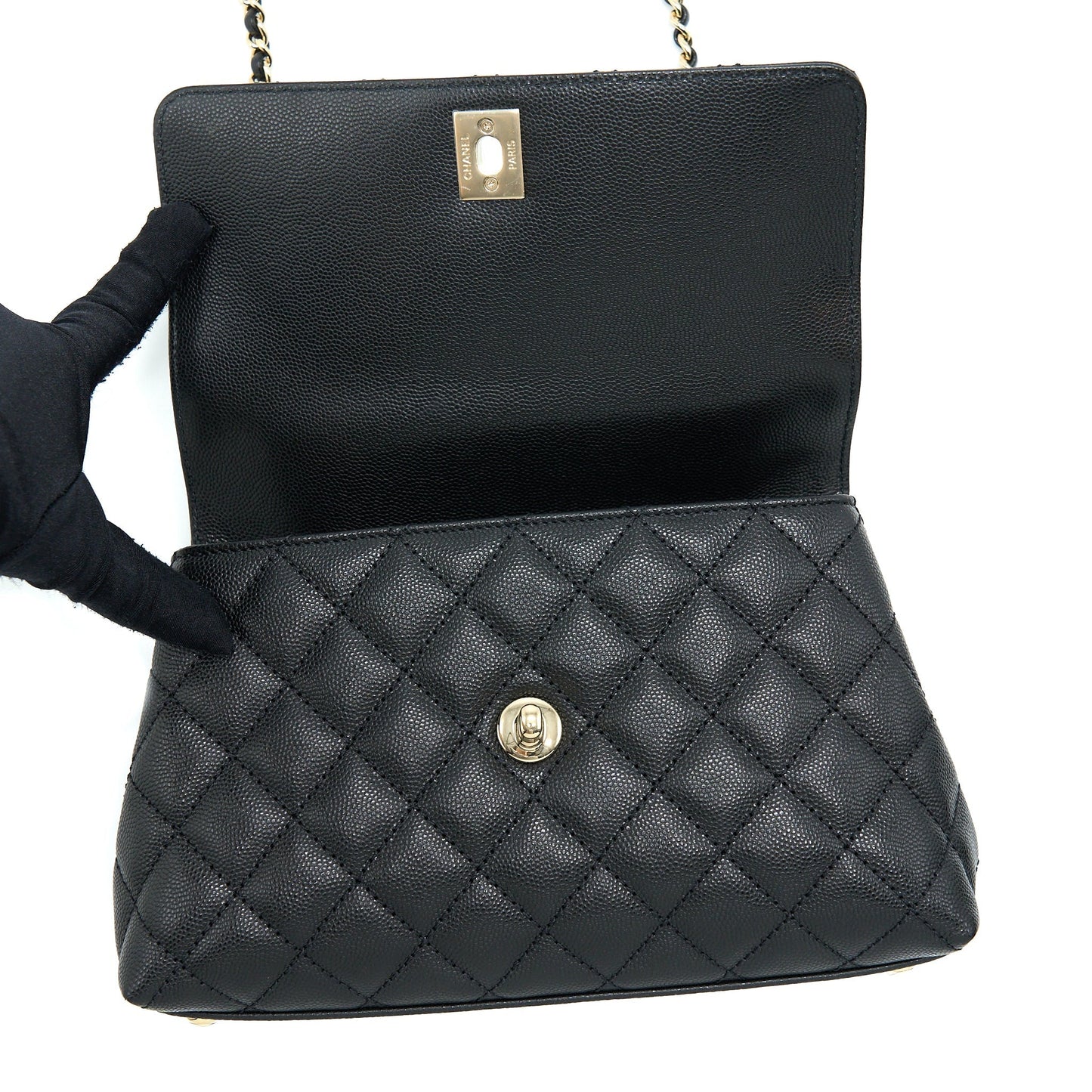Chanel Small Coco Handle Caviar Black LGHW (Microchip).
