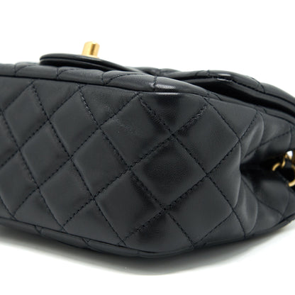 Chanel pearl Crush mini square Flap bag lambskin Black GHW (microchip)