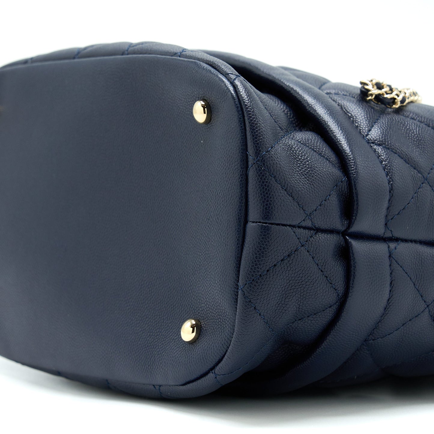 Chanel Top Handle Bucket Bag Caviar Navy Blue LGHW