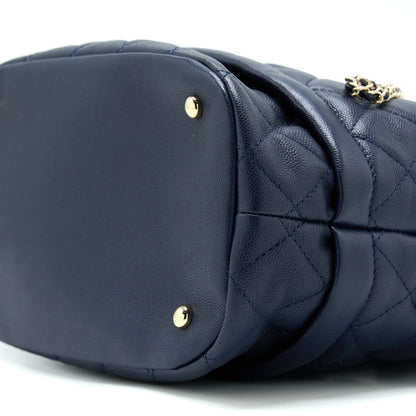 Chanel Top Handle Bucket Bag Caviar Navy Blue LGHW