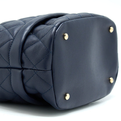 Chanel Top Handle Bucket Bag Caviar Navy Blue LGHW