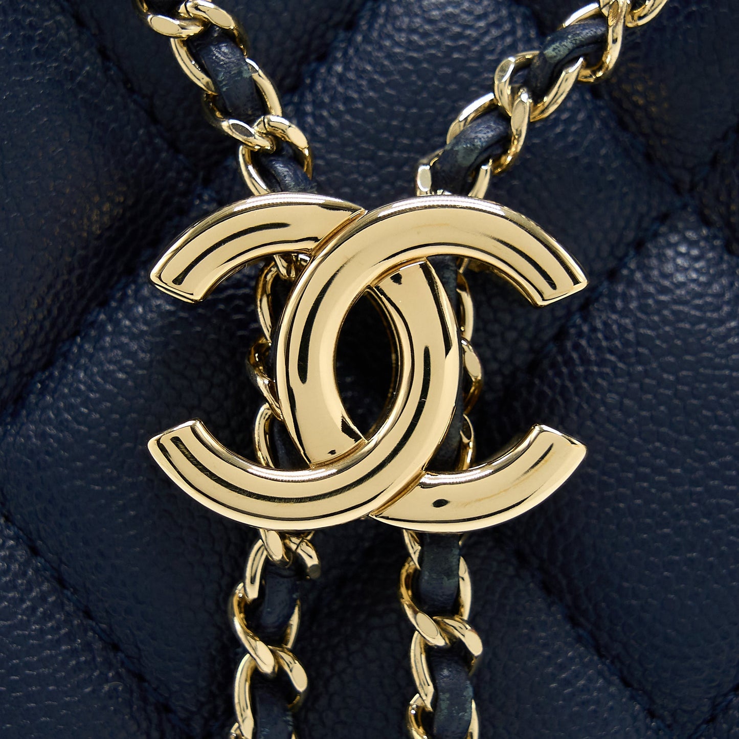 Chanel Top Handle Bucket Bag Caviar Navy Blue LGHW