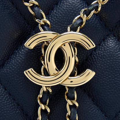 Chanel Top Handle Bucket Bag Caviar Navy Blue LGHW