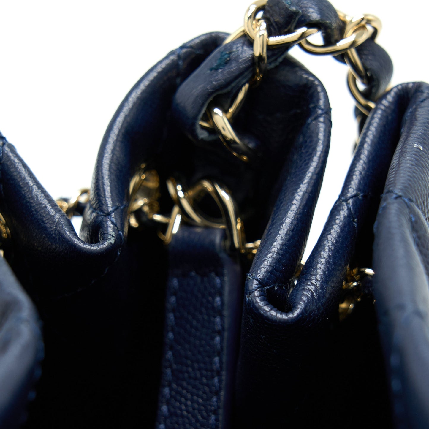 Chanel Top Handle Bucket Bag Caviar Navy Blue LGHW