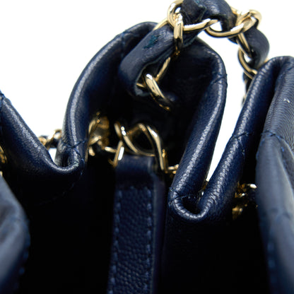 Chanel Top Handle Bucket Bag Caviar Navy Blue LGHW