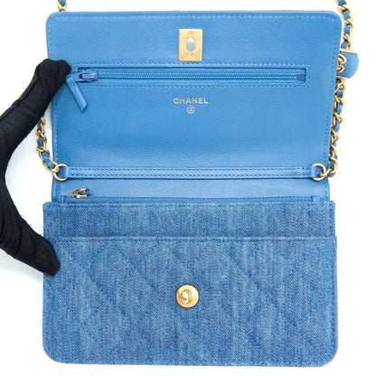 Chanel Pearl Crush Wallet on Chain Denim Light Blue GHW (Microchip)