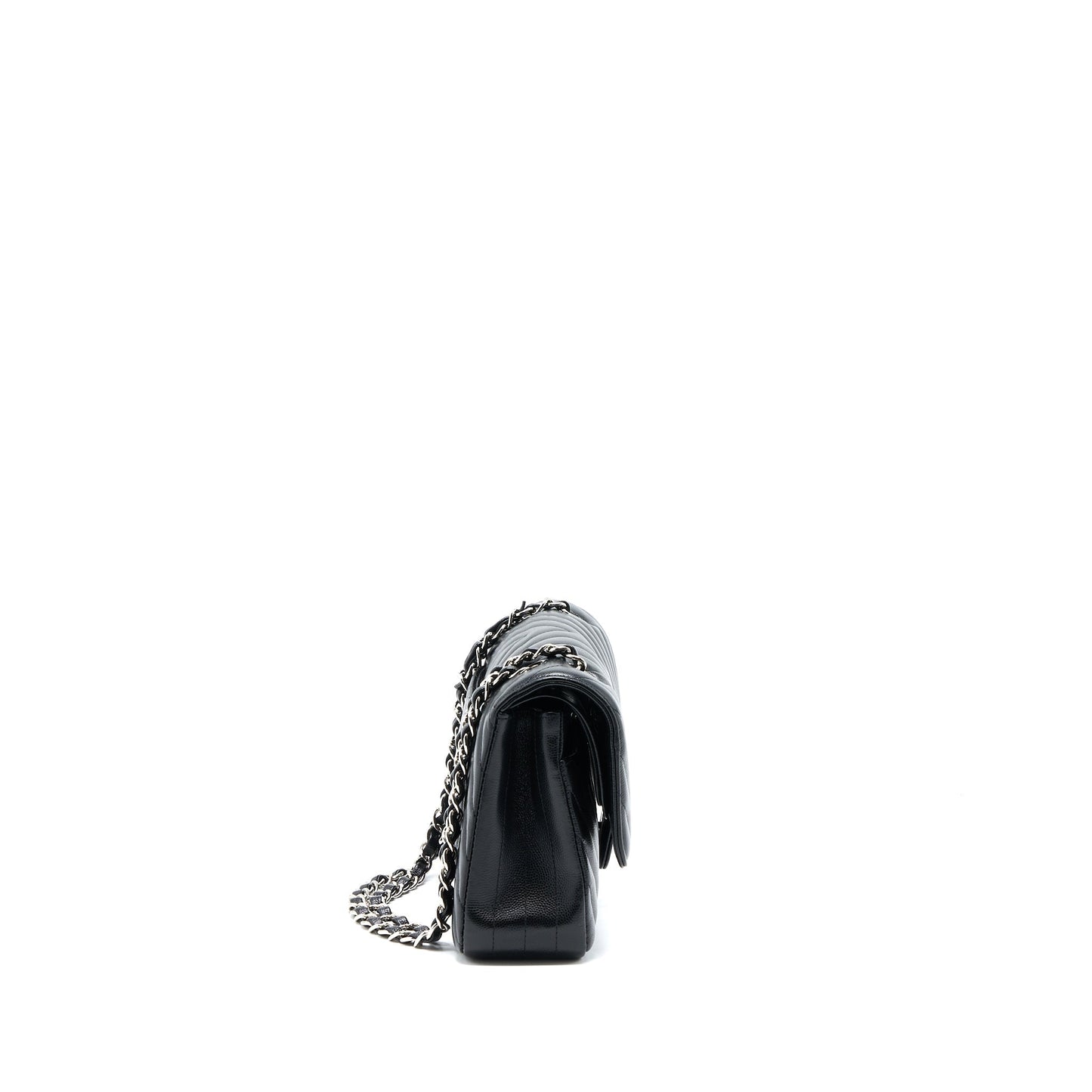 Chanel Medium Classic Double Flap Bag Chevron Caviar Black SHW