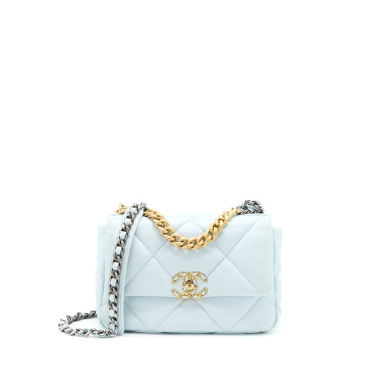 Chanel Small 19 Bag Lambskin Light Blue Multicolour Hardware (Microchip)