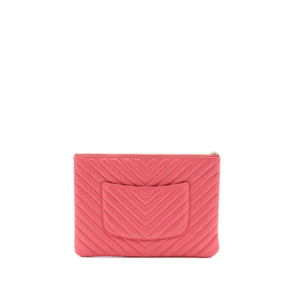 Chanel Chevron Clutch Lambskin Pink LGHW