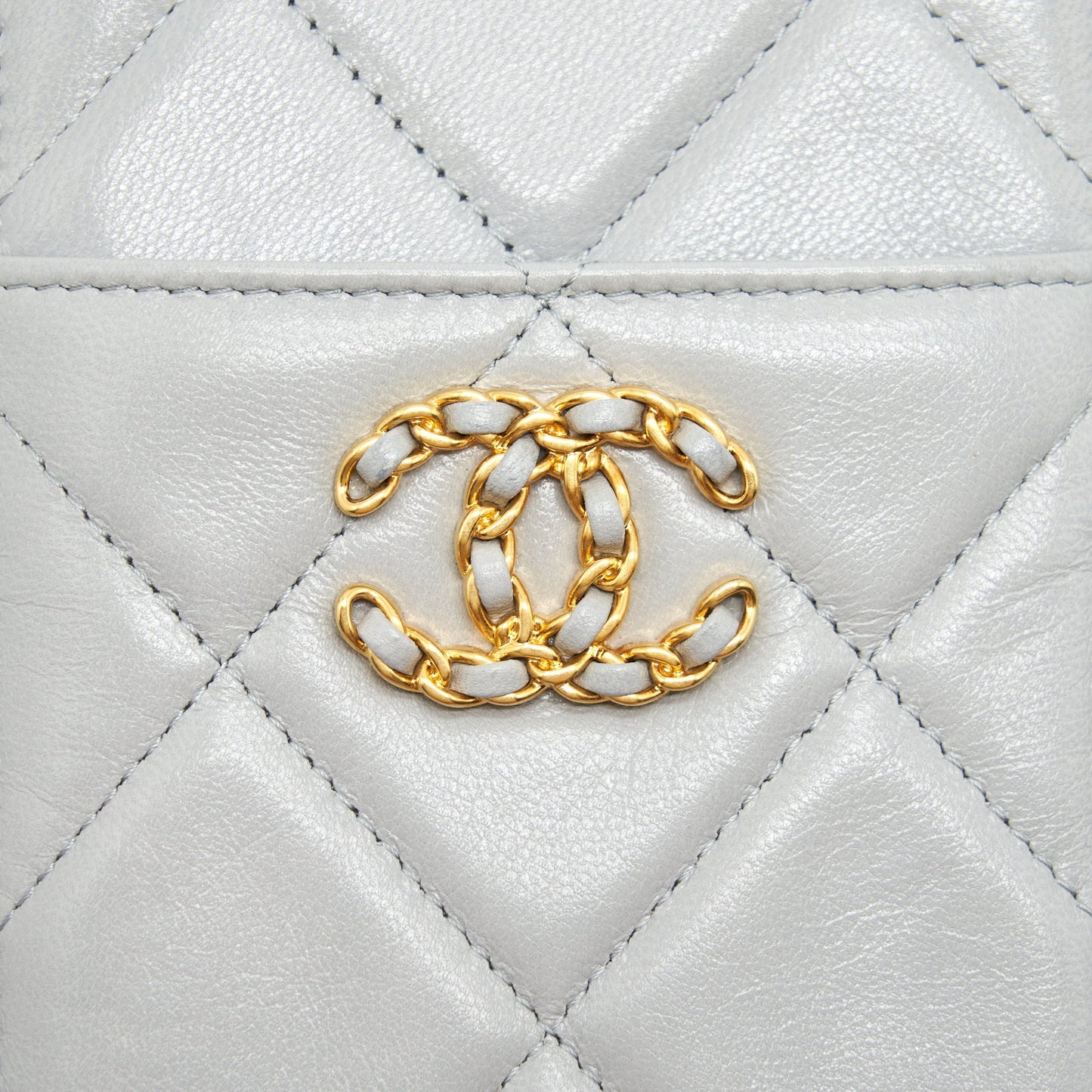 Chanel 19 Phone And Card Holder Small pouch Lambskin Grey GHW