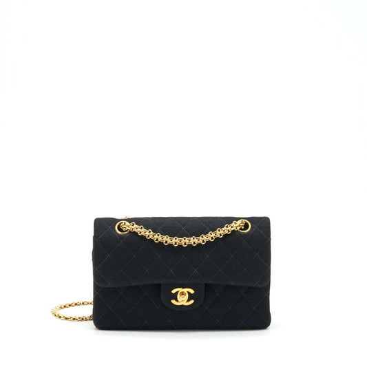Chanel Vintage Small Classic Flap Bag Fabric Black Ruthenium GHW
