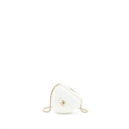 Chanel Small Heart Bag Lambskin White LGHW