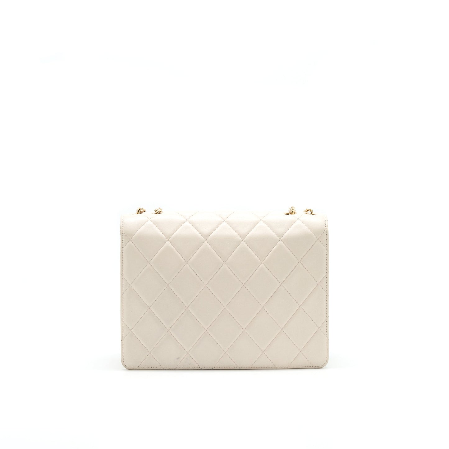 CHANEL CC Logo Flap Bag With Chain Quilted Lambskin Ivory White