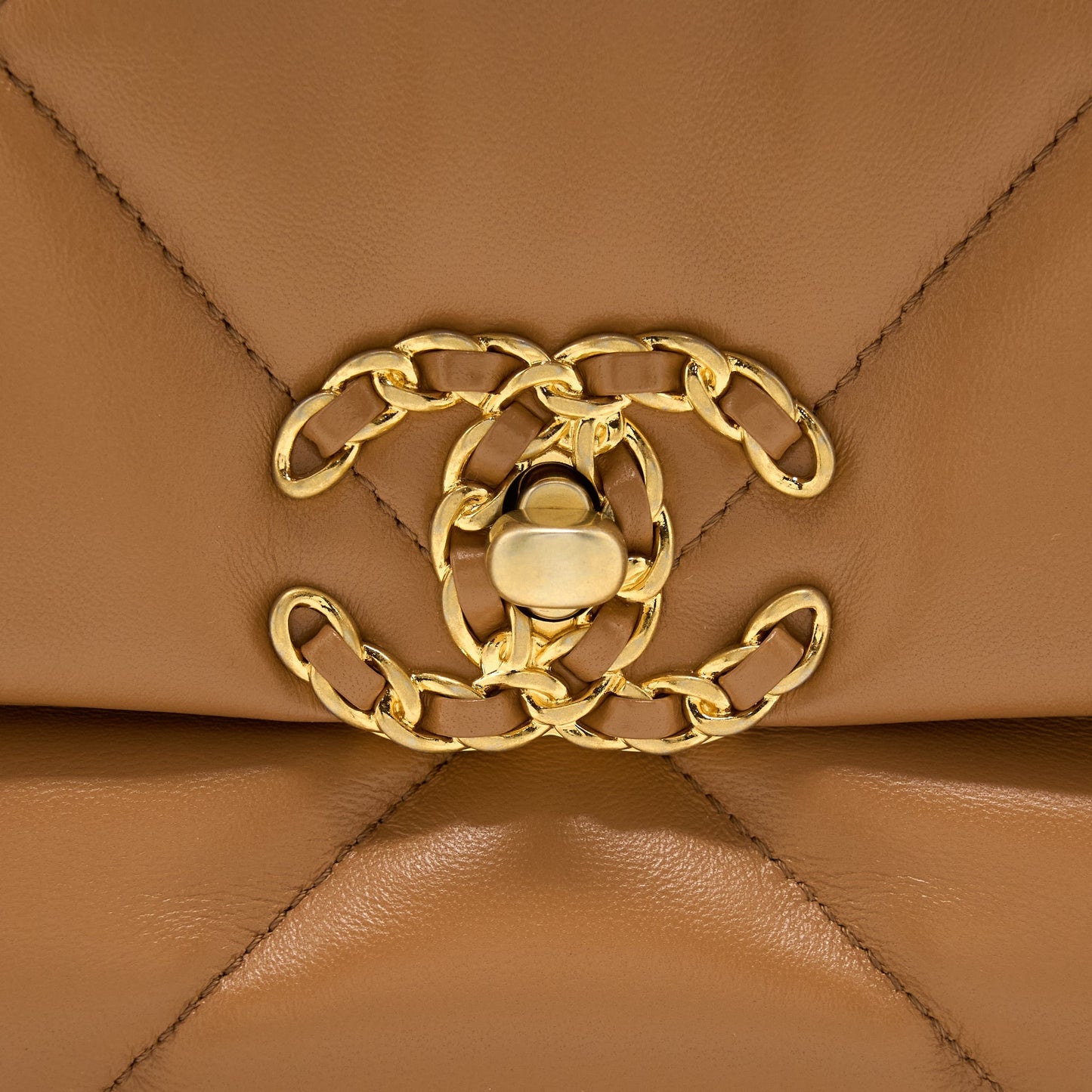 Chanel 22A Small 19 Bag Lambskin Caramel GHW (Microchip)