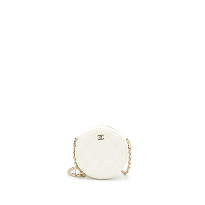 Chanel mini round Bag with Chain Caviar White LGHW