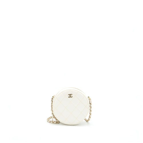 Chanel mini round Bag with Chain Caviar White LGHW