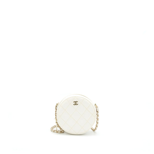 Chanel mini round Bag with Chain Caviar White LGHW