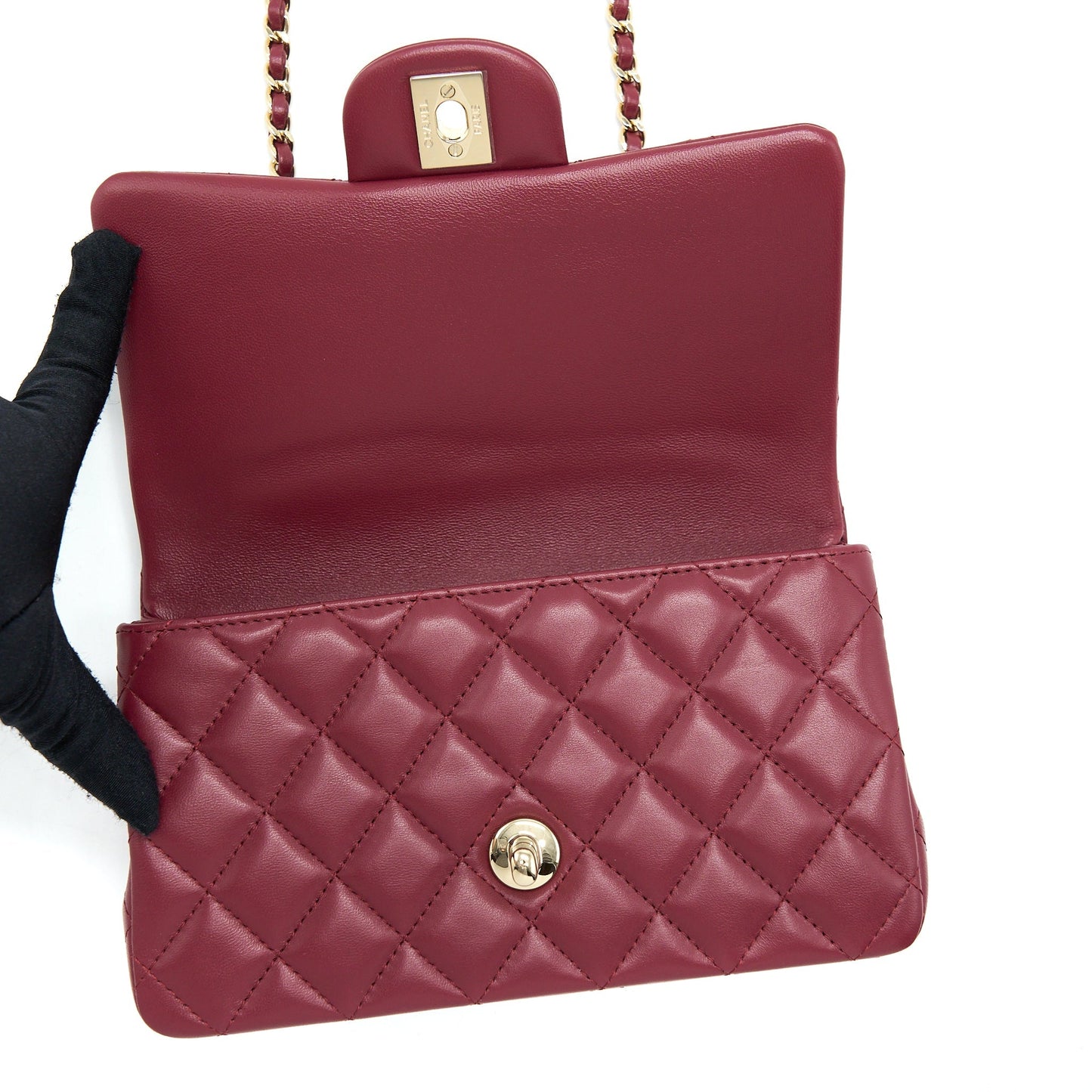 Chanel 22A Top Handle Mini Rectangular Flap Bag Lambskin Burgundy LGHW
