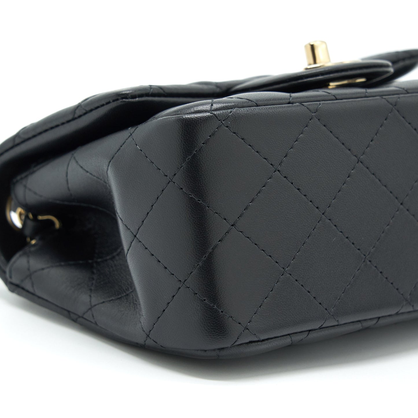 Chanel Mini Square Flap Bag Lambskin Black LGHW (Microchip)