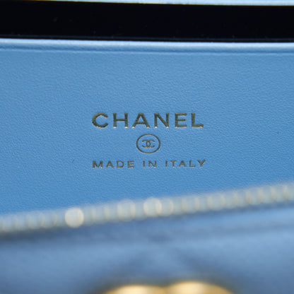 Chanel 22S Letter Logo Top Handle Long Vanity With Chain Caviar Light Blue GHW