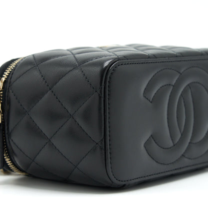 Chanel 22A Top Handle Long Vanity With Chain Lambskin Black LGHW
