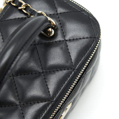 Chanel 22A Top Handle Long Vanity With Chain Lambskin Black LGHW