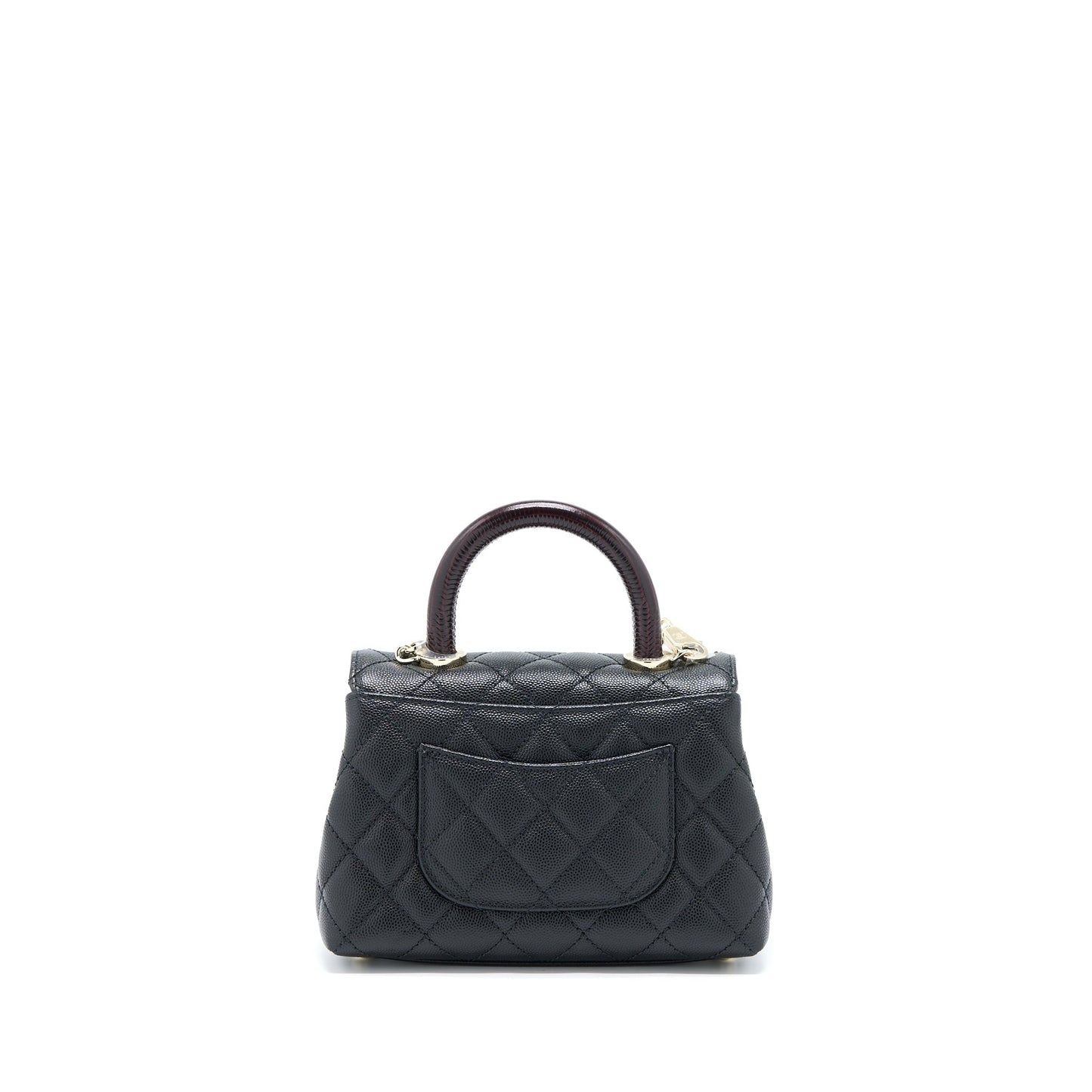 Chanel Mini Coco Handle Bag With Dark Red Handle Caviar Black LGHW(Microchip)
