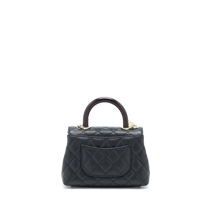 Chanel Mini Coco Handle Bag With Dark Red Handle Caviar Black LGHW(Microchip)