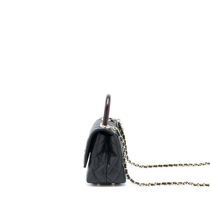 Chanel Mini Coco Handle Bag With Dark Red Handle Caviar Black LGHW(Microchip)