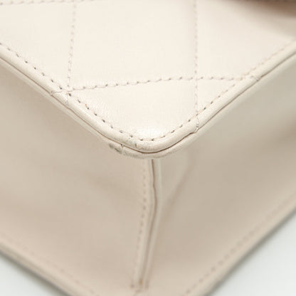 CHANEL CC Logo Flap Bag With Chain Quilted Lambskin Ivory White