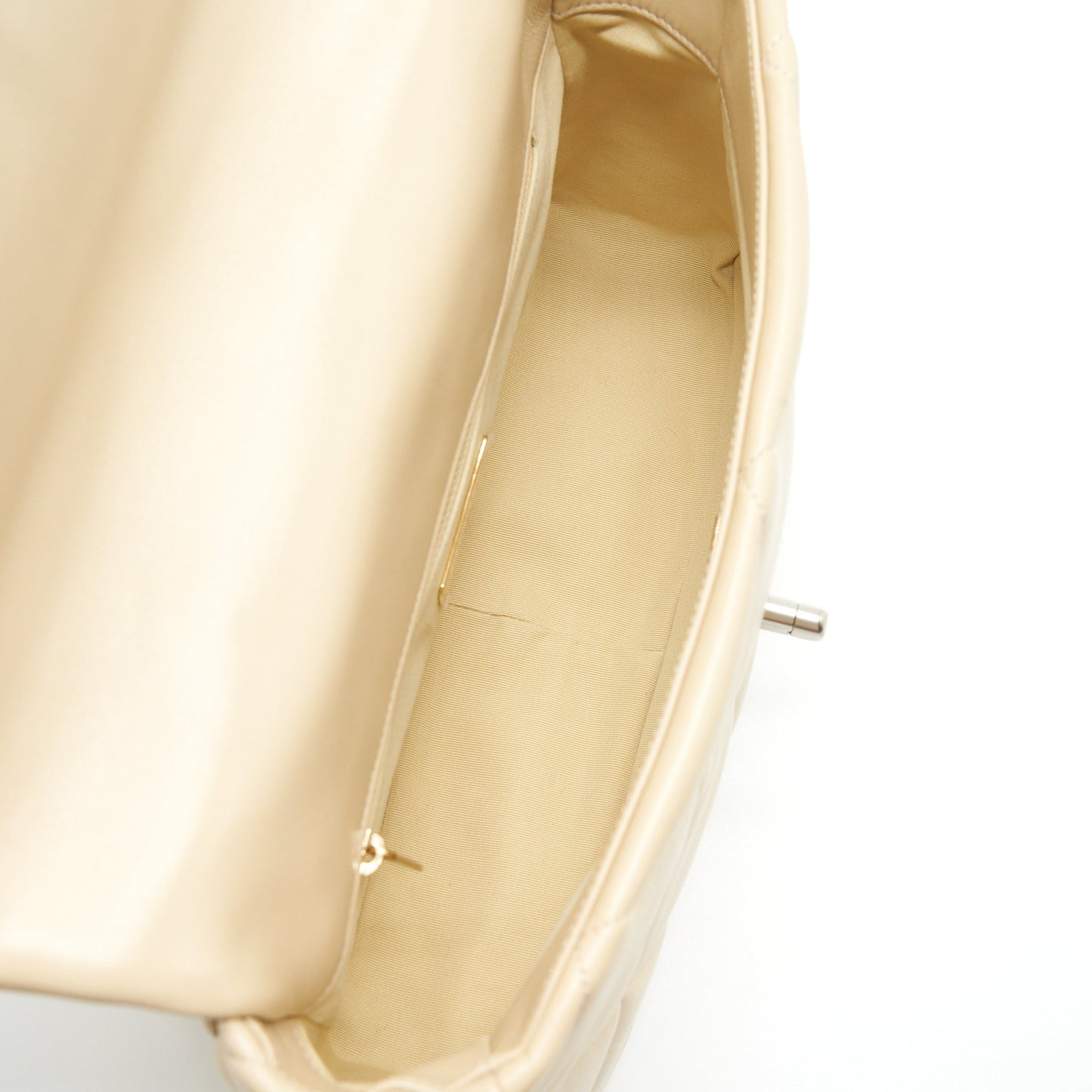 Chanel Medium 19 Bag Quilted Goatskin leather Light Beige Gold/Silver Hardware (Microchip)