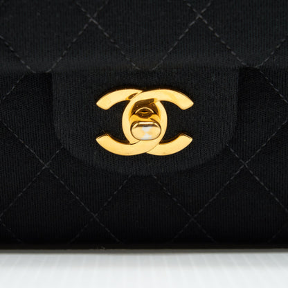 Chanel Vintage Small Classic Flap Bag Fabric Black Ruthenium GHW