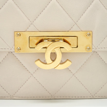 CHANEL CC Logo Flap Bag With Chain Quilted Lambskin Ivory White