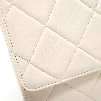 CHANEL CC Logo Flap Bag With Chain Quilted Lambskin Ivory White
