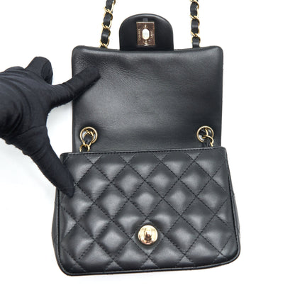 Chanel Mini Square Flap Bag Lambskin Black LGHW (Microchip)