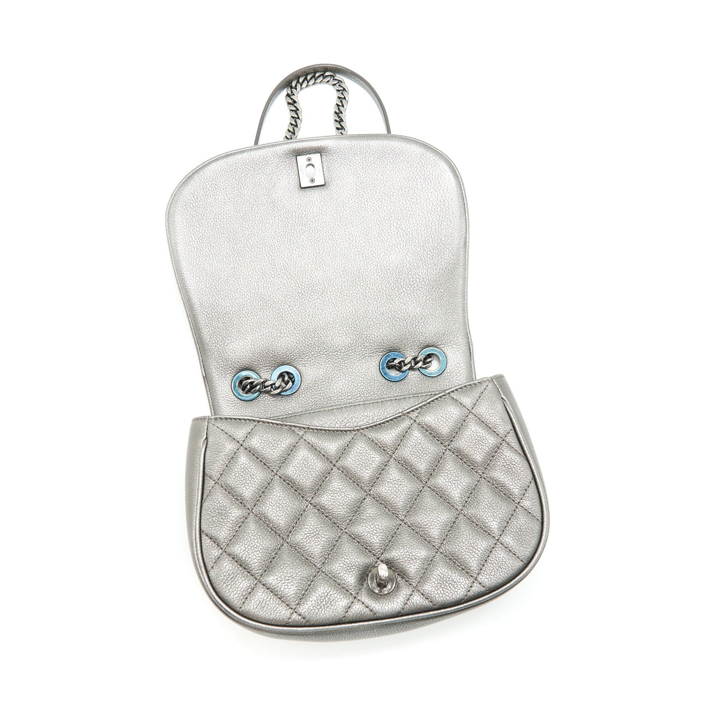 Chanel CC Logo Quilted Calfskin Flap Bag In Metallic Dark Grey