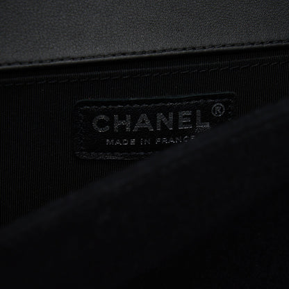 Chanel 19B Medium Boy Flap Bag Limited Edition Fabric Black Ruthenium Silver Hardware