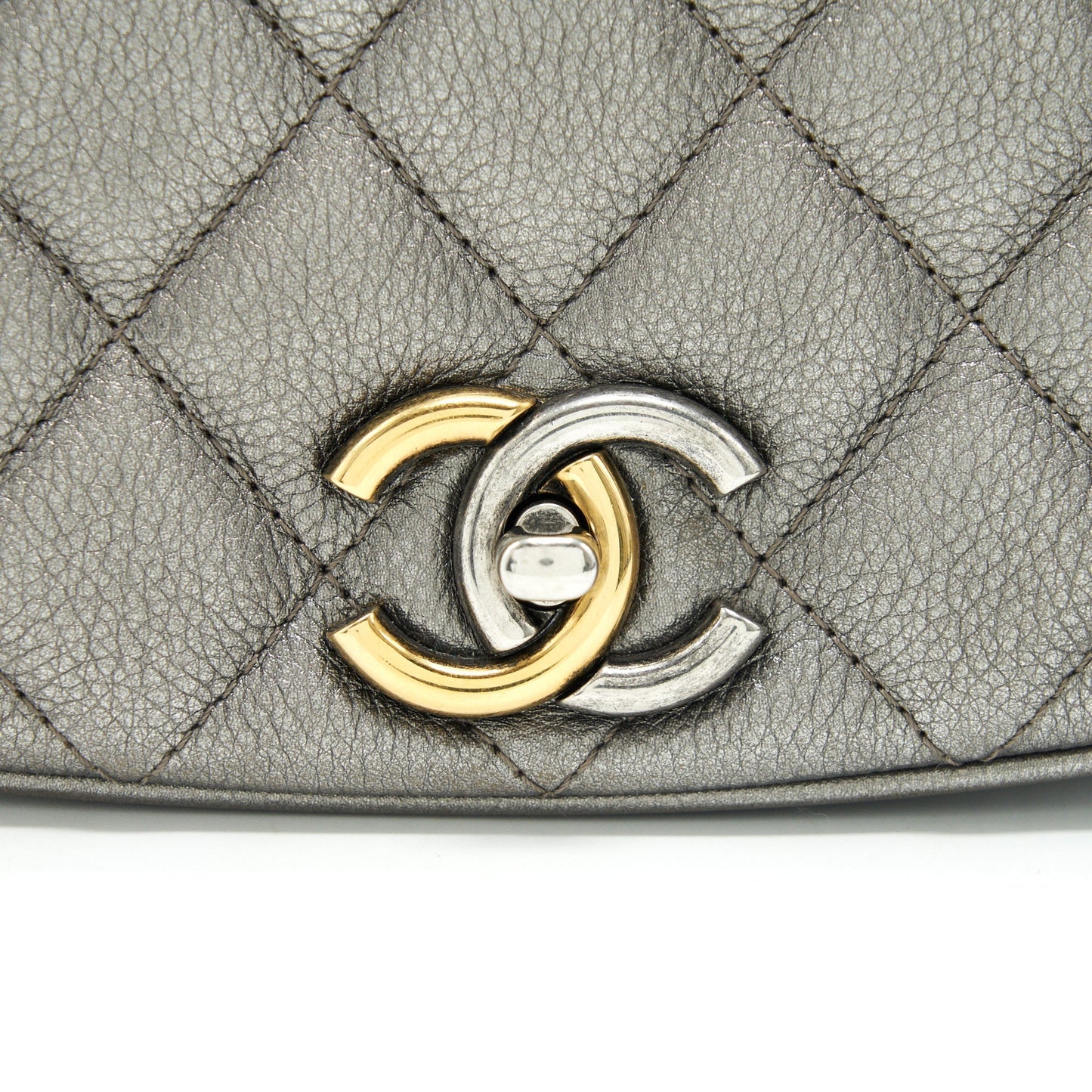 Chanel CC Logo Quilted Calfskin Flap Bag In Metallic Dark Grey