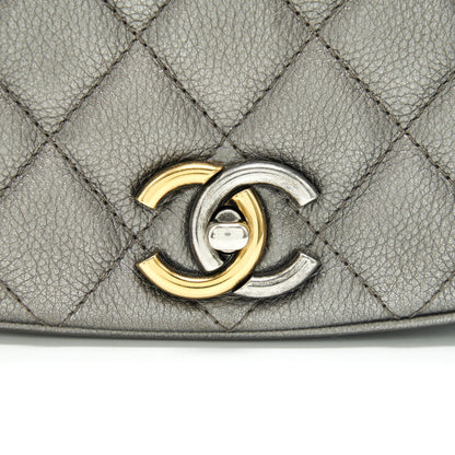 Chanel CC Logo Quilted Calfskin Flap Bag In Metallic Dark Grey