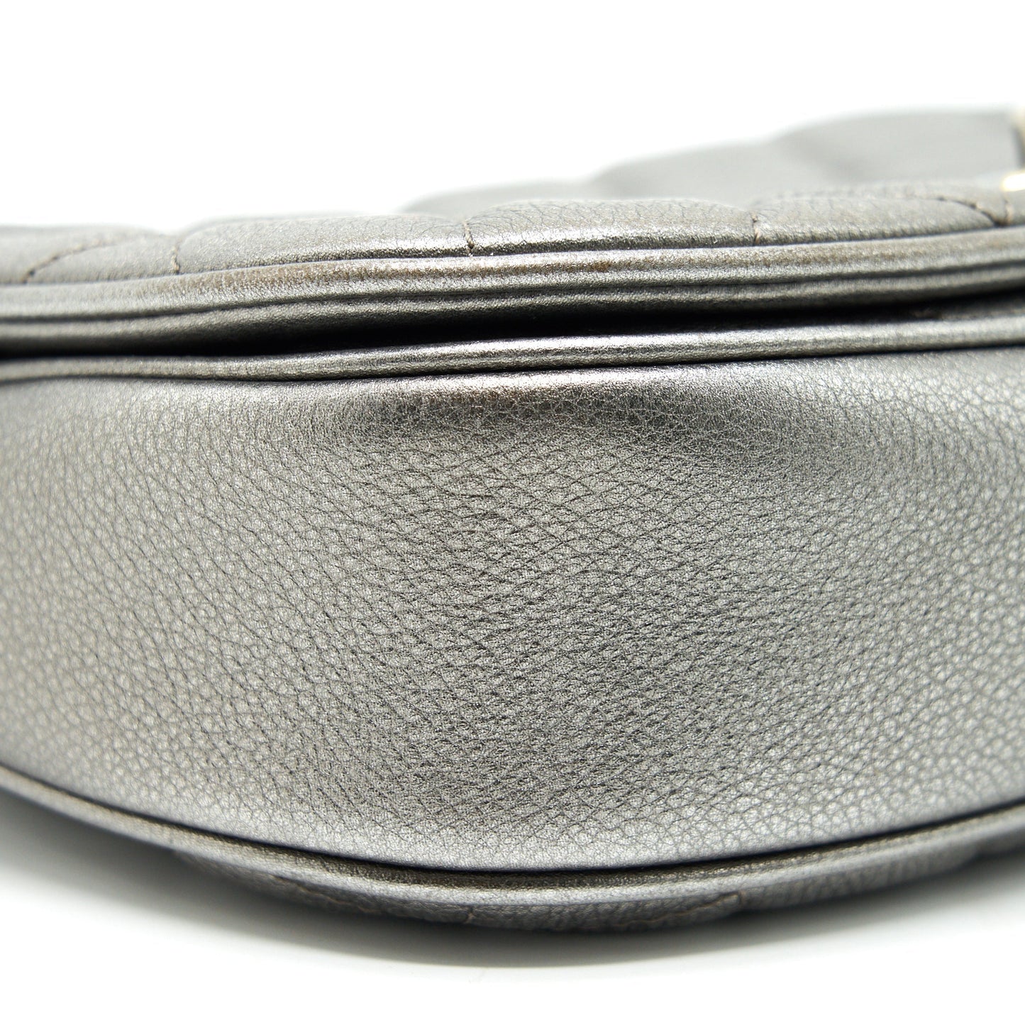 Chanel CC Logo Quilted Calfskin Flap Bag In Metallic Dark Grey