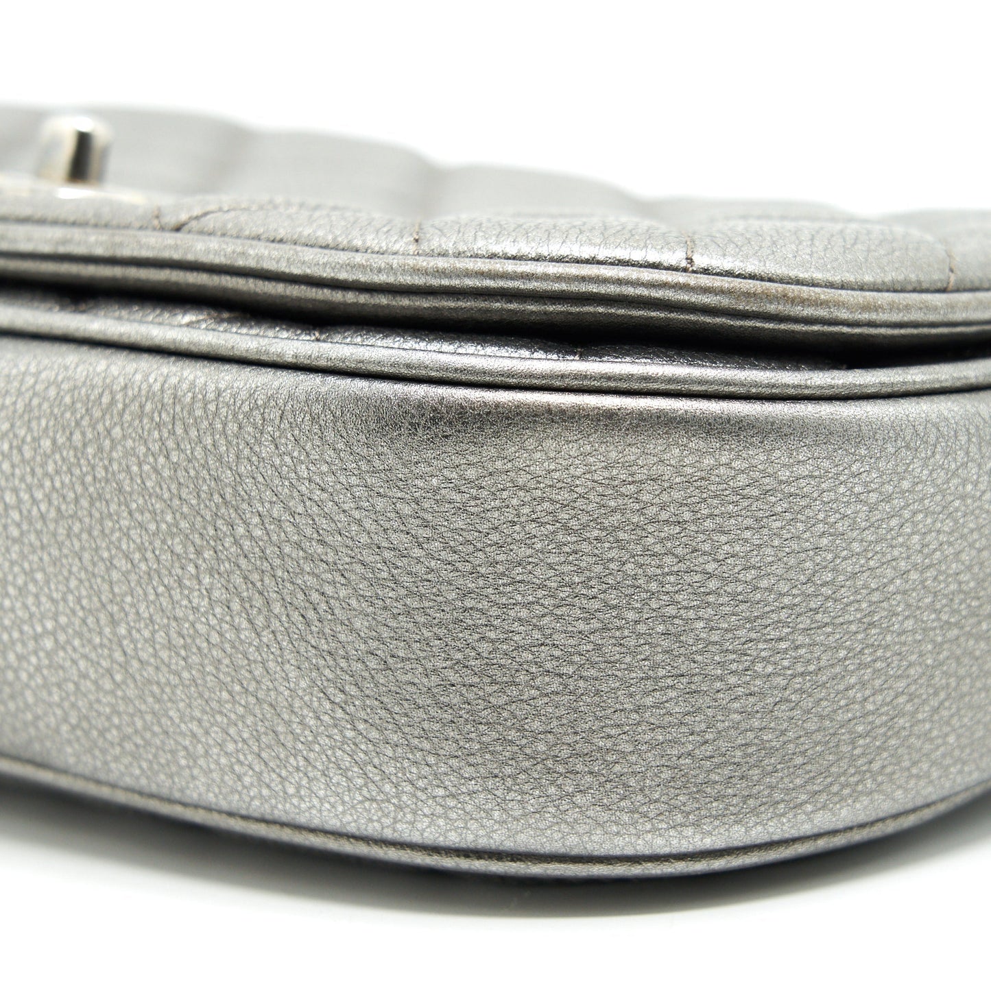 Chanel CC Logo Quilted Calfskin Flap Bag In Metallic Dark Grey