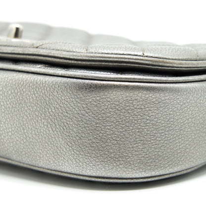 Chanel CC Logo Quilted Calfskin Flap Bag In Metallic Dark Grey