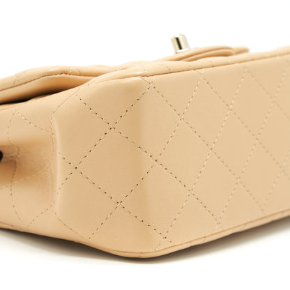 Chanel 22C Mini Square Flap Bag Lambskin Beige LGHW (Microchip)