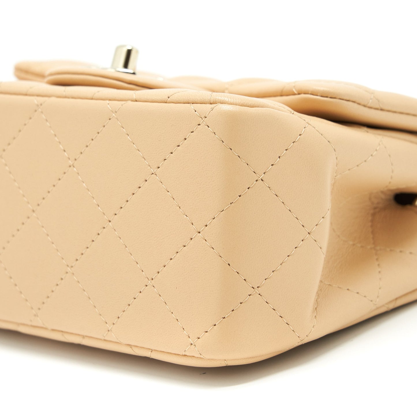 Chanel 22C Mini Square Flap Bag Lambskin Beige LGHW (Microchip)