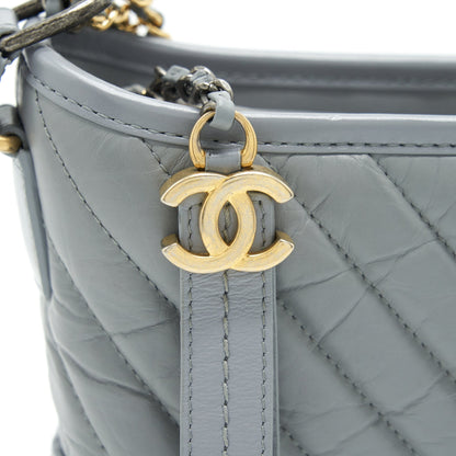 Chanel Small Gabrielle Hobo Bag Chevron Aged Calfskin Ruthenium Gold/Silver Hardware