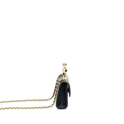 Chanel 22B Flap Bag With Enamel Top Handle Lambskin Black GHW