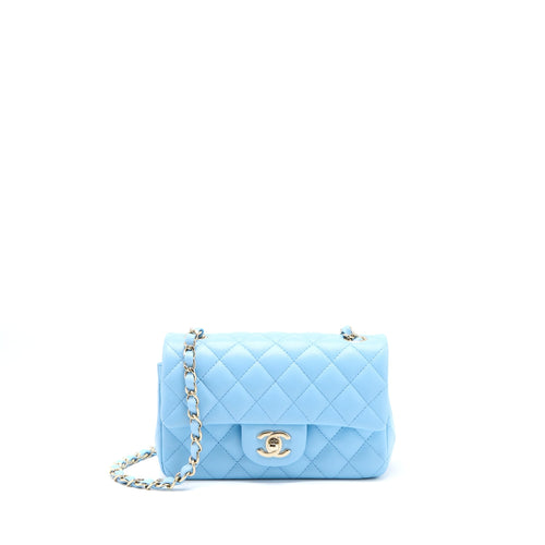 Chanel Mini Rectangular Flap Bag Lambskin Blue LGHW (Microchip)