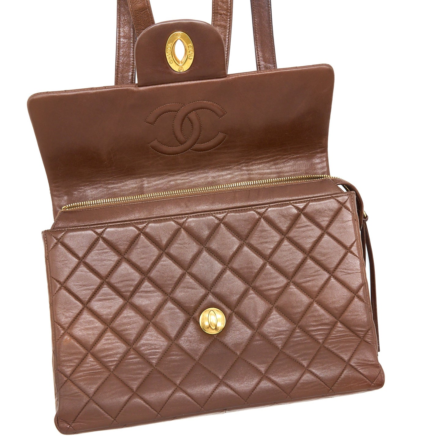 Chanel Vintage Classic Timeless Backpack Lambskin Brown GHW