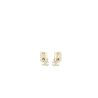 Chanel CC Logo Drop Earring With Crystal Light Gold Tone