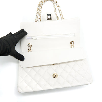 Chanel Medium Classic Double flap Bag Caviar White with LGHW